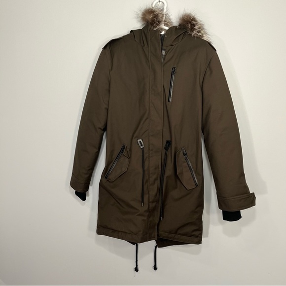 Mackage Jacket Womens Small Green Down Parka Coat Pockets Silver Fox Fur Hood - Picture 1 of 14